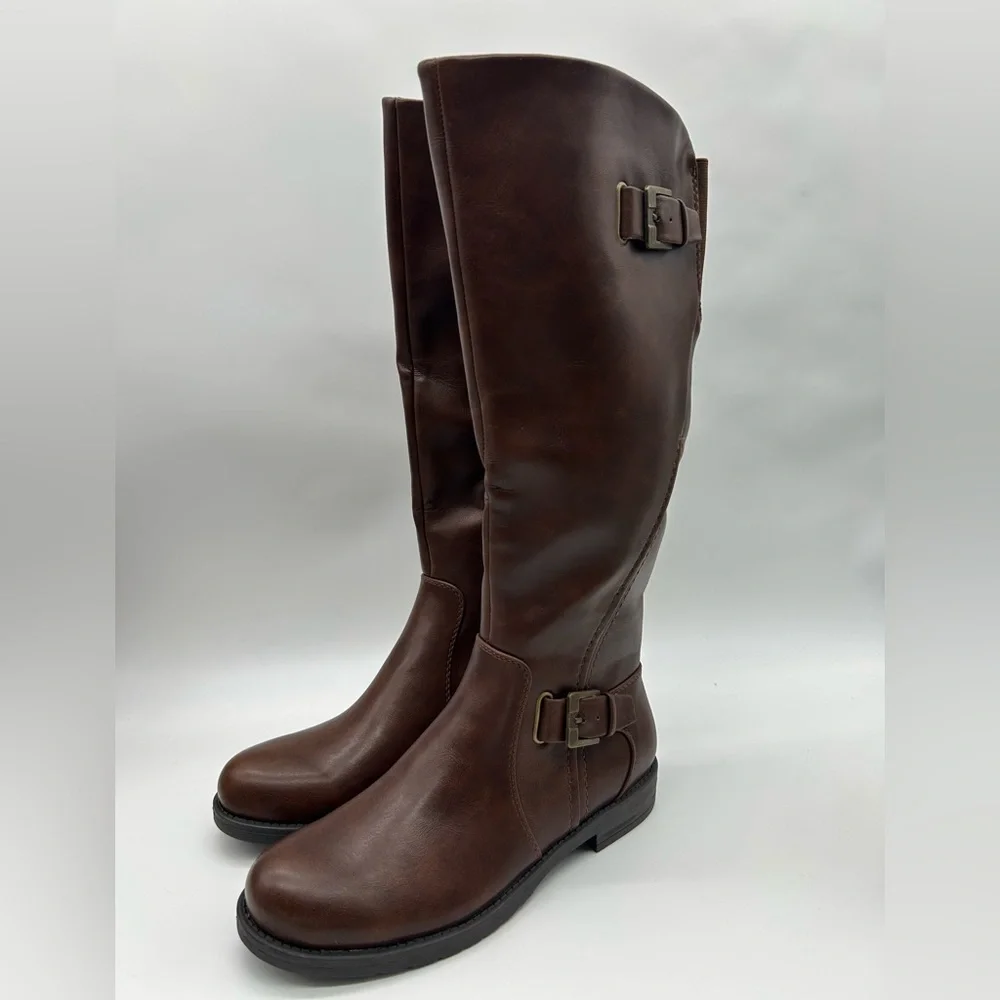 Baretraps Carmen Brown Knee-High Riding Vegan Boots Size 6 New With Box